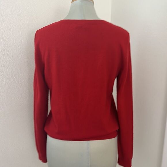 Lord & Taylor red merino sweater black bow small s - Picture 4 of 10